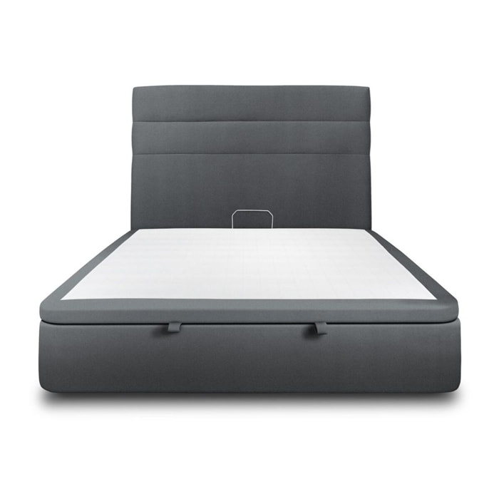 Lit avec sommier et tête de lit à lignes - Tissu velours au style chic - Adapté à tous les matelas, montage rapide - Esprit hôtel - Rangement XXL - Hauteur Totale : 39cm