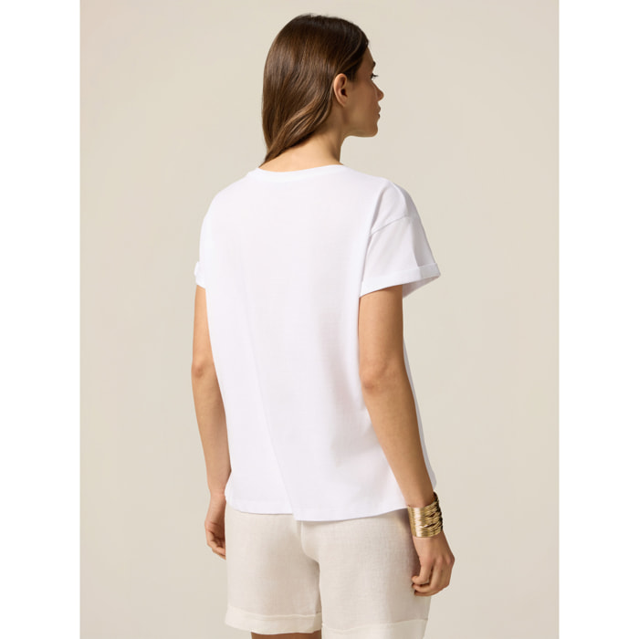 Oltre - T-shirt con spilla a fiore - Bianco