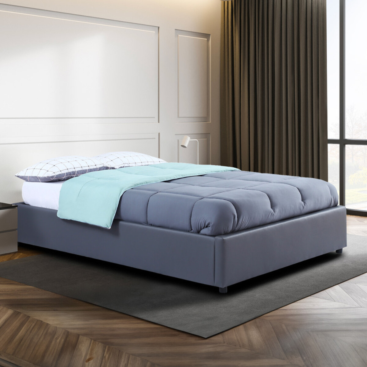 Lit coffre Otta 140x190cm simili cuir gris