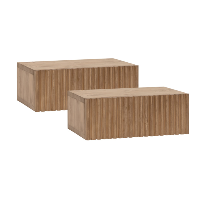 Pack de 2 tables de chevet flottantes en bois massif ton chêne foncé de 40cm Hauteur: 15 Longueur: 40 Largeur: 25.5