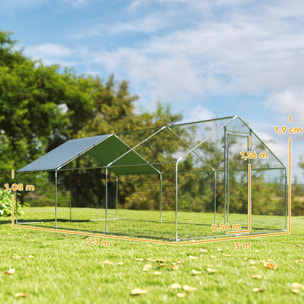 Gallinero para Exterior Grande, 5,1x3x1,9 m, Gallinero de Acero Galvanizado, Puerta con Doble Cierre, Cubierta Tela Oxford, Anti-UV e Impermeable, Diseño Accesible, para 15-24 Gallinas, Plata