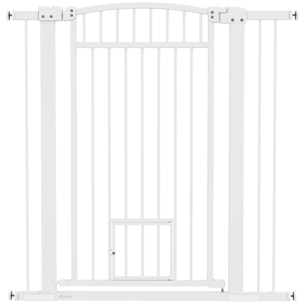 Barrière de sécurite chien extensible L.76-104 cm double verrouillage montage pression ou perçage blanc