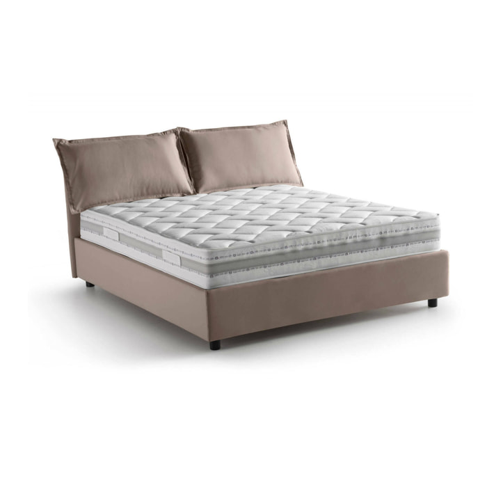 Letto matrimoniale Amelinda, Letto contenitore con rivestimento in tessuto, 100% Made in Italy, Apertura frontale, con materasso Cm 160x190 incluso, Tortora