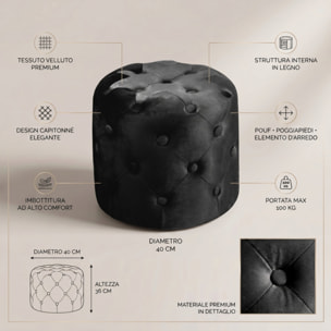 Pouf Poggiapiedi in Velluto Capitonné, Pouf Contenitore Design Moderno, Seduta Imbottita Multiuso per Soggiorno Camera da Letto Living, Complemento d’Arredo Elegante Stile Contemporaneo
