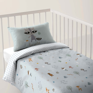 Funda Nórdica Estampada - Reversible - Infantil - Cierre Solapa - 100% Algodón - Incluye 1 Funda de Almohada - Cuna/Maxicuna - Aventura Bosque