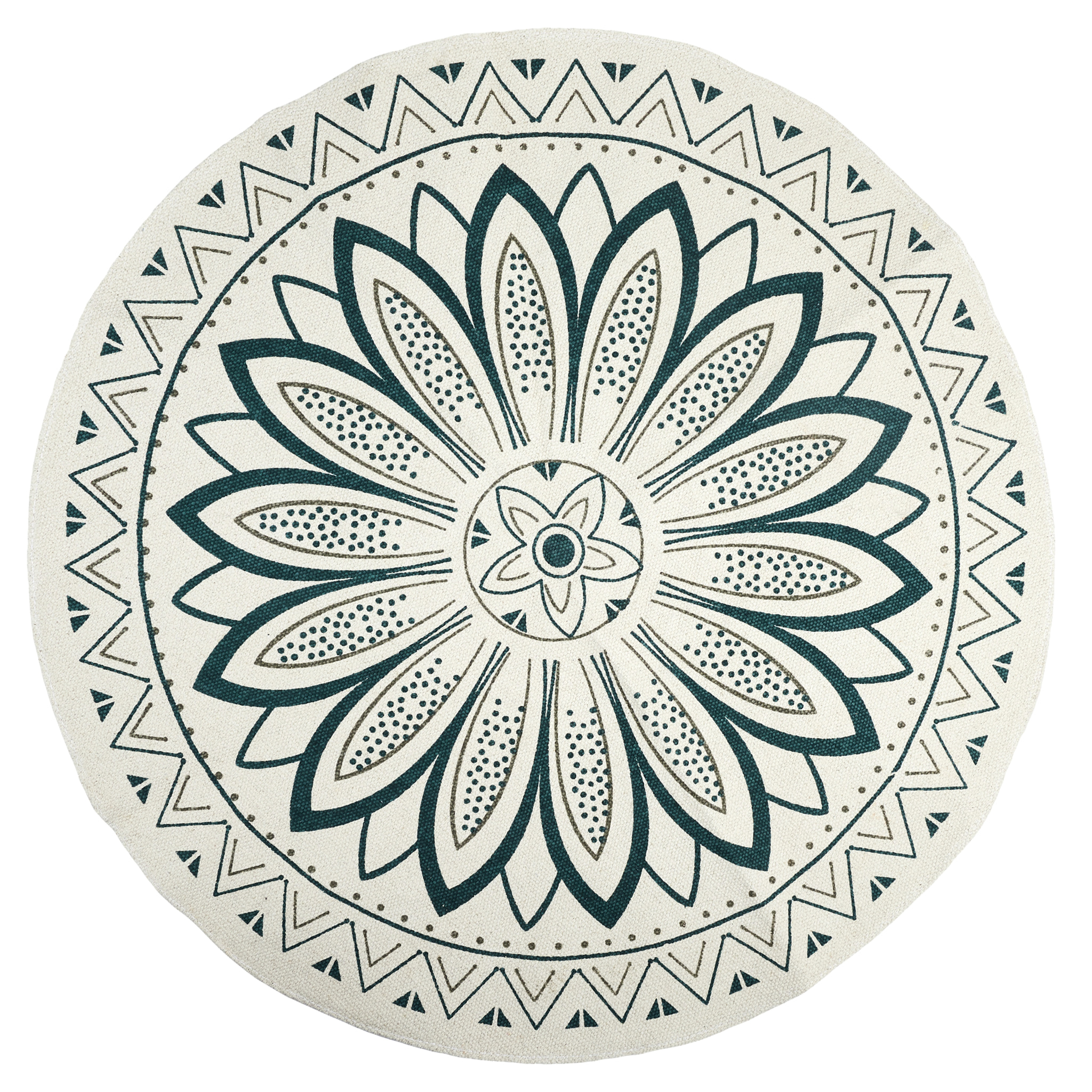 Tapis Rond Imprime Mandala Vert 90cm