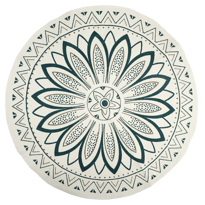Tapis Rond Imprime Mandala Vert 90cm