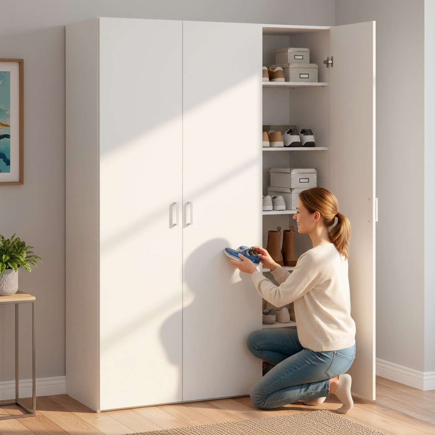 Armadio Con 3 Ante Battenti Multiuso Design Moderno Salvaspazio Funzionale Ampio Vano Con Barra Appendiabiti E Ripiani 115.8 x 49.52 x 175.4 Cm Bianco