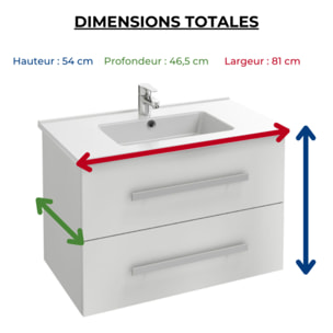 Pack meuble vasque 80 cm Ola up blanc + miroir + spot