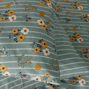 Parure de lit 3 pièces motif bouquets floraux - Vert d'eau