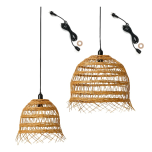 Lot de 2 suspensions sur secteur pour l'extérieur 2X HAWAII LONG OUTDOOR CABLE en poly rotin style bohème 5m de longueur de câble