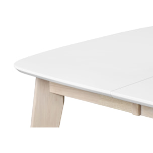 Table à manger extensible scandinave carrée blanche et bois L90-130 cm LEENA