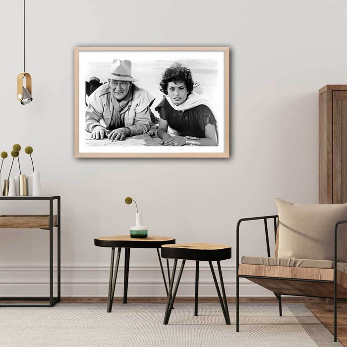 Affiche photo John Wayne et Sophia Loren Affiche + cadre en bois - Chêne