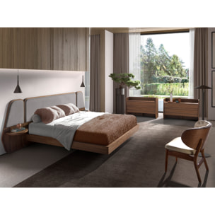 Cama Angel Cerdá de matrimonio en madera chapada en nogal natural y patas de acero inoxidable en negro 296x209x110cm