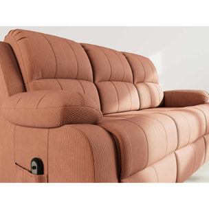 Armand - Canapé 3 places relax électrique en velours côtelé - Terracotta