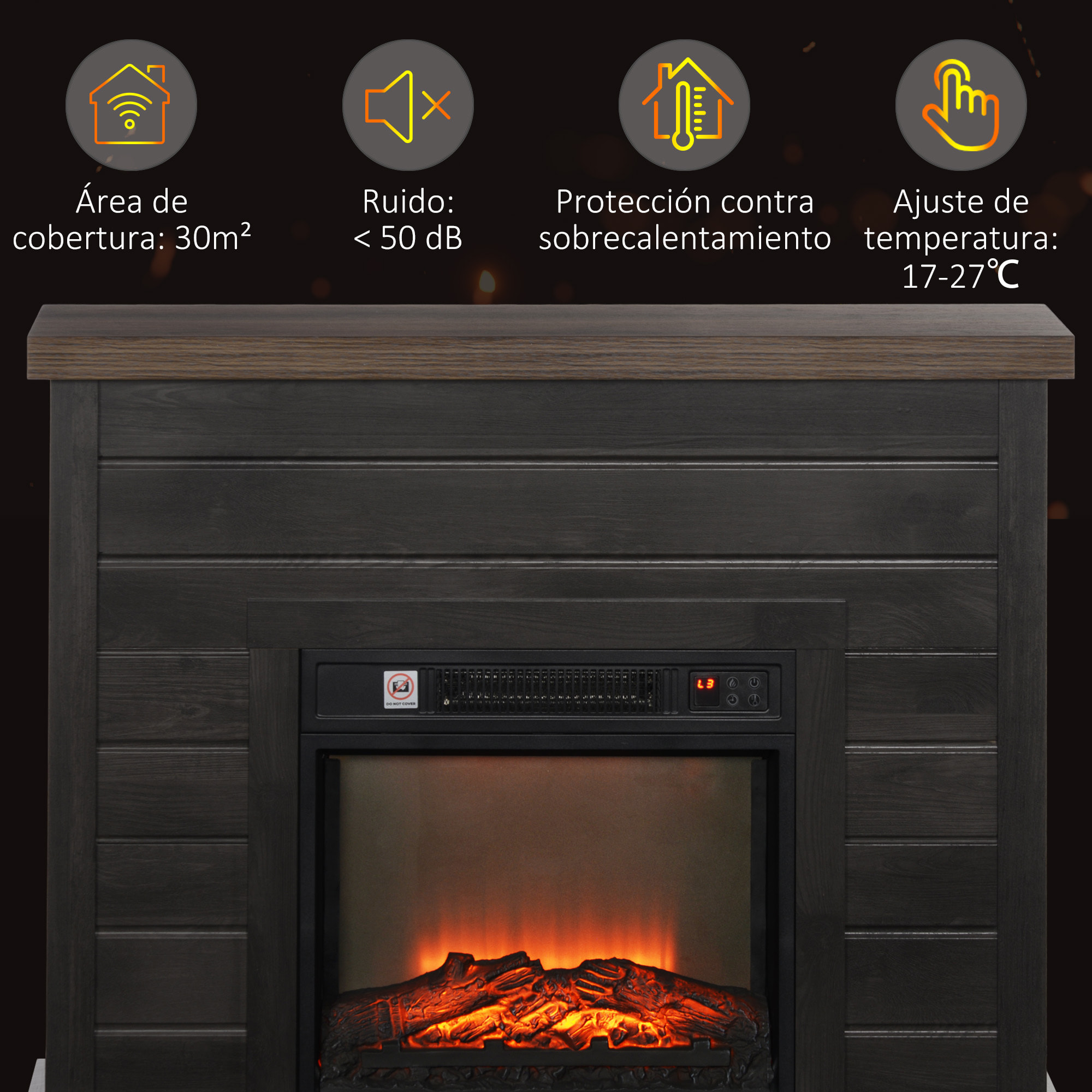 Chimenea Eléctrica 1800W Chimenea Decorativa con Efecto de Llama Mando a Distancia Temporizador Semanal Protección Contra Sobrecalentamiento para Sala 30 m² Gris Oscuro