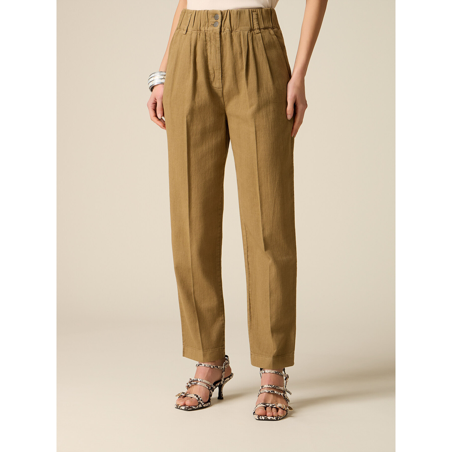 Oltre - Pantalones baggy paperbag - Marrón