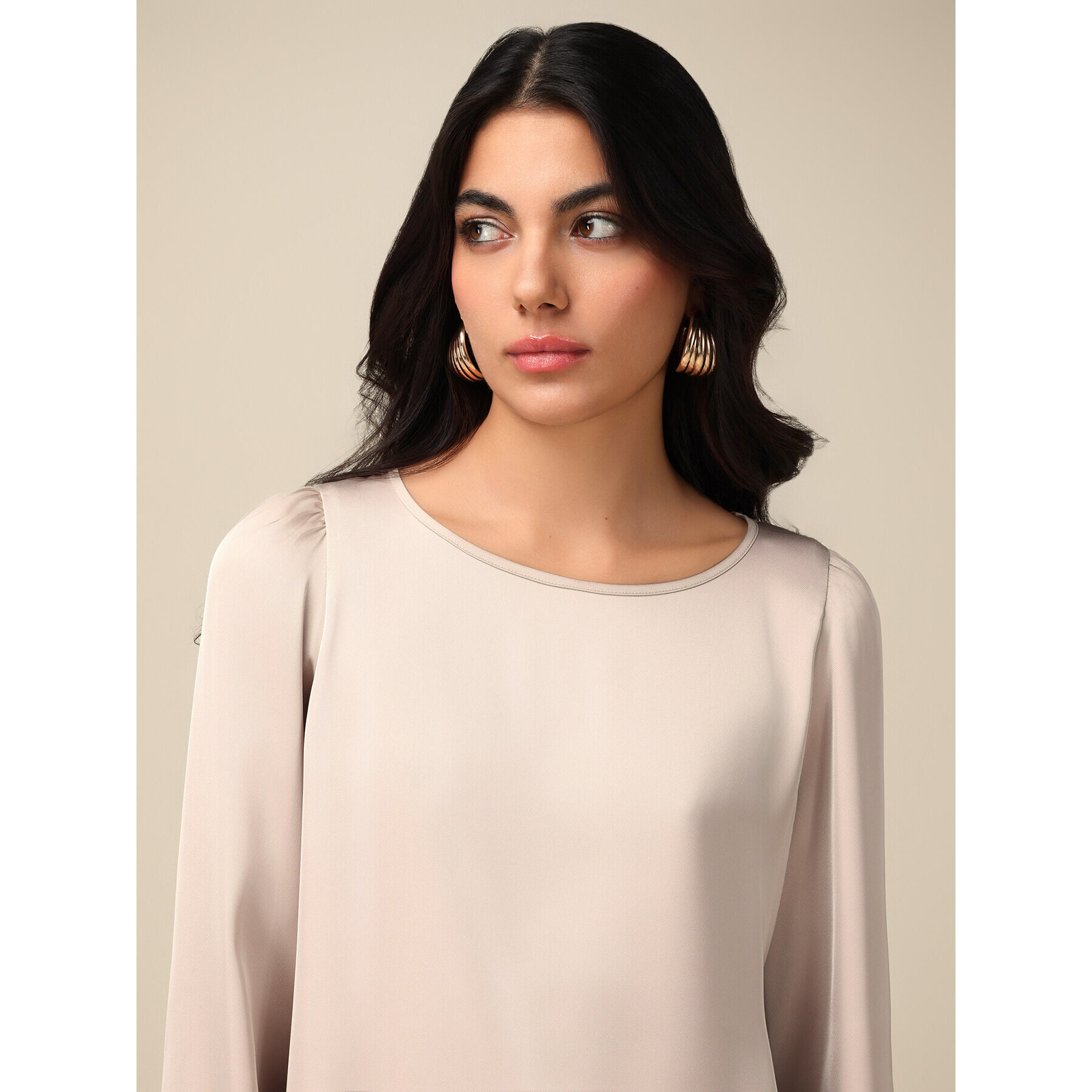 Oltre - Blusa bimateria de mangas largas - Beige