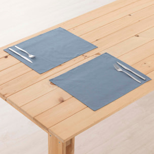 Lot de 2 sets de table imperméables et anti-taches 100% lin Denim Bleu 45x35 cm