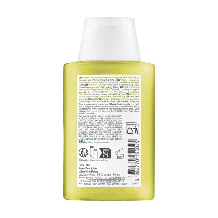Shampoing - Purifiant et Séborégulateur au Cédrat - Cheveux Normaux à Gras