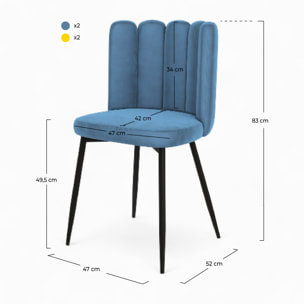 Pack 4 chaises en velours bleu et jaune - Rosy