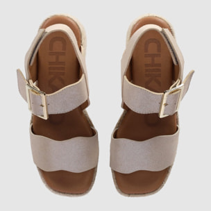 Sandalias de Serraje - Platino - Tacón: 6 cm