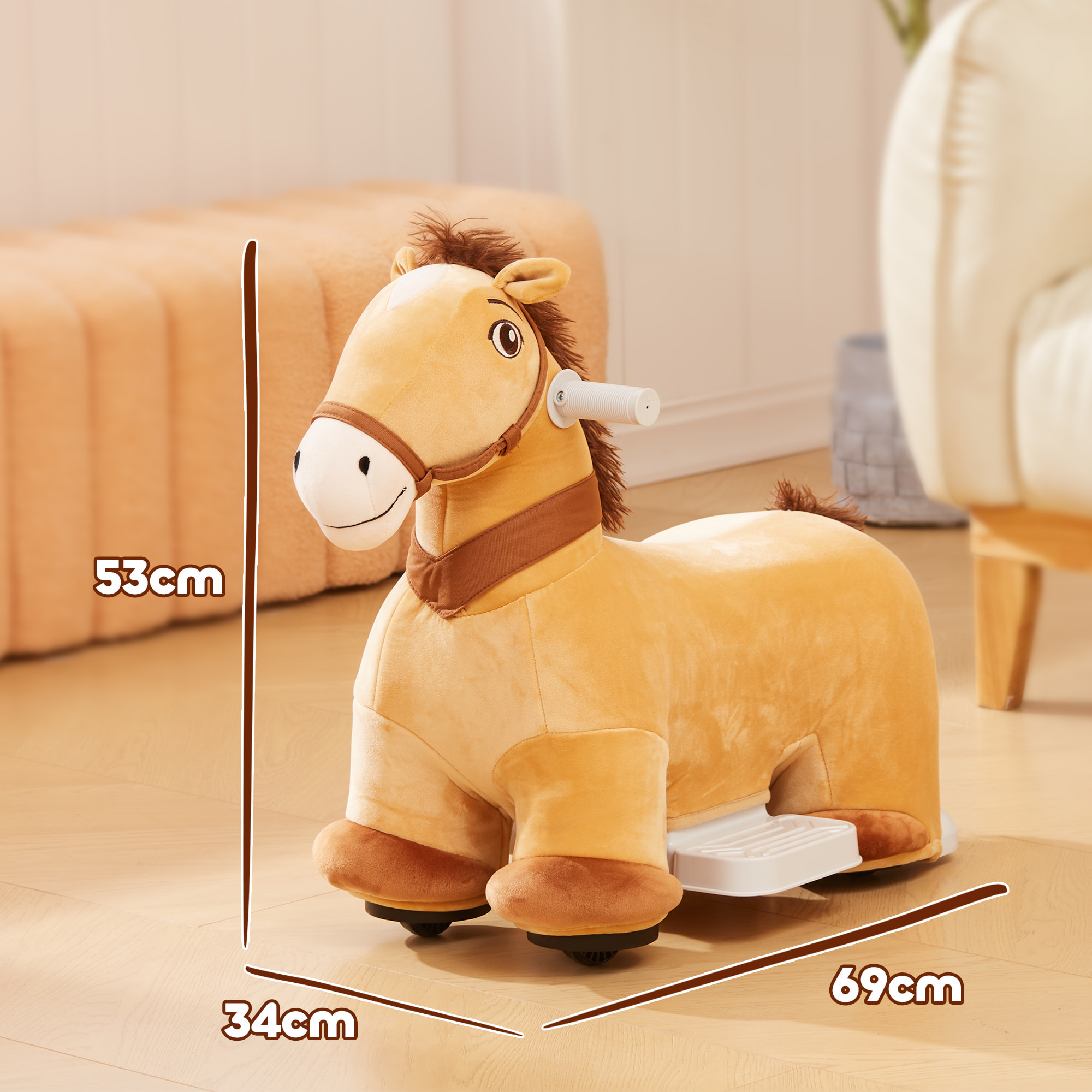 Caballo Eléctrico para Niños de 18 a 36 Meses Caballo de Juguete Eléctrico con Batería 6V Ruedas y Música Carga 25 kg 69x34x53 cm Marrón