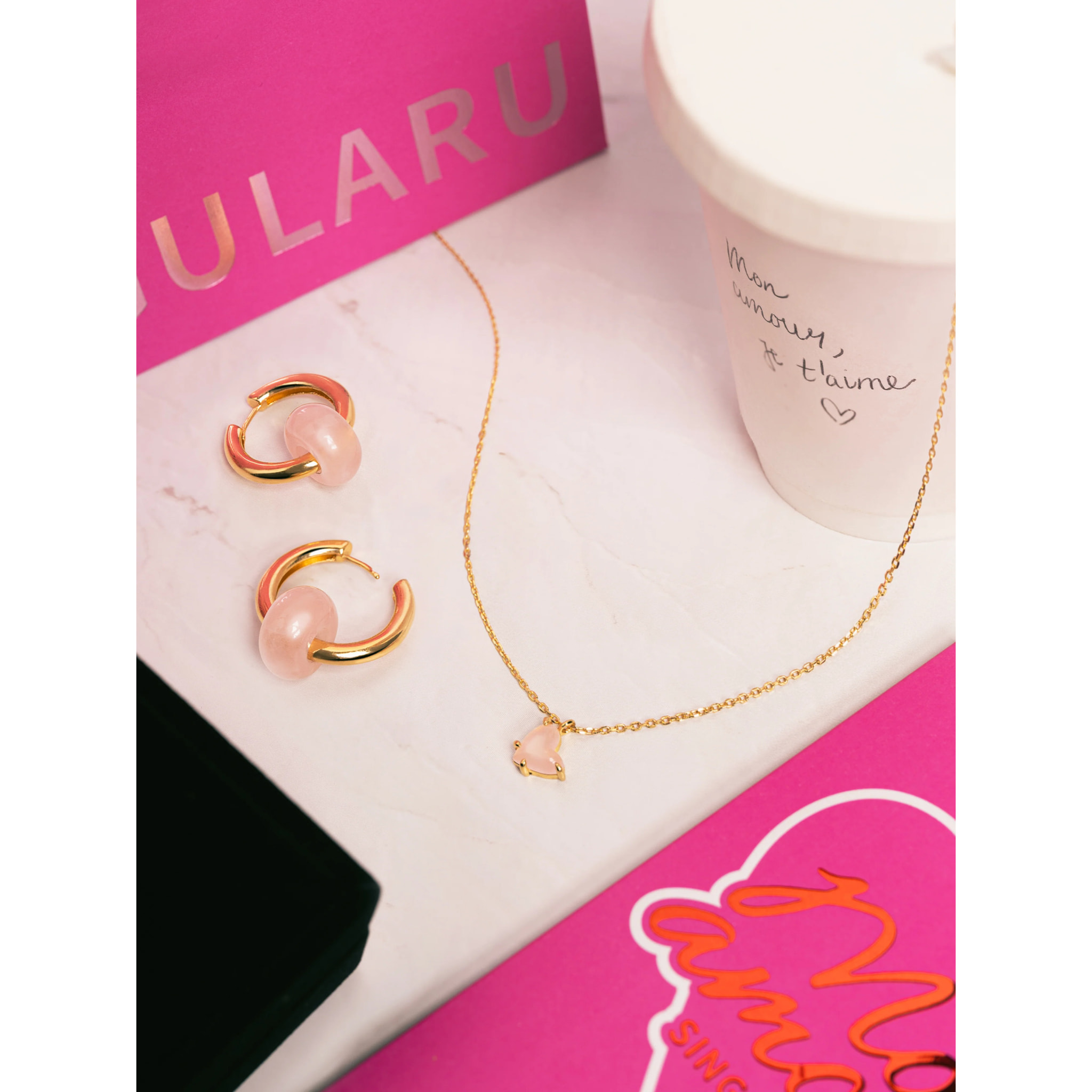 Collar Adorable Heart Pink Baño Oro