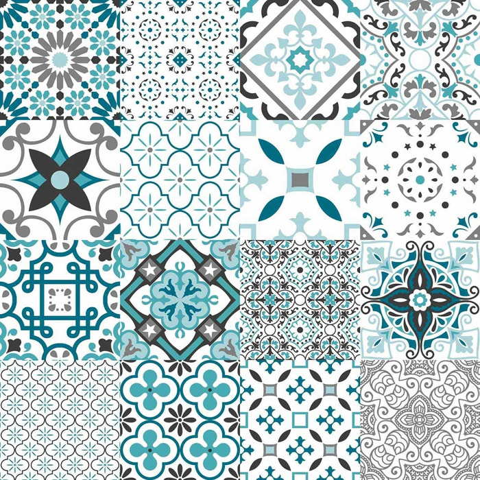 Sous Nappe Imprimée patchwork géométrique - Bleu