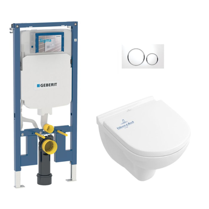 Duofix Pack Bâti-support + Cuvette suspendue + Abattant  + Plaque de déclenchement (SLIM-O.NOVO49-C)