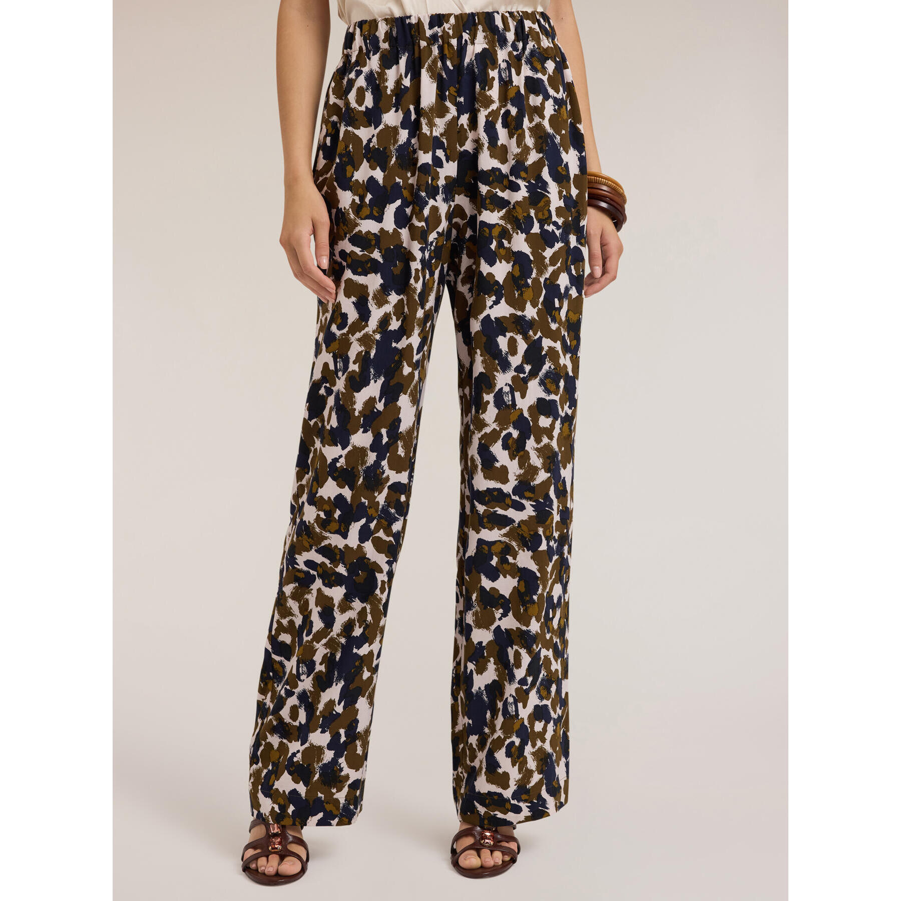 Motivi - Pantaloni wide misto lyocell fantasia etnica - Verde militare