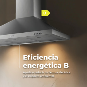 EVVO Campana Extractora CE25 Pyramid, Ancho 90 cm, Inox, 350 m³/h, 3 Velocidades, Luz LED, Filtro Carbón Activo, Acabado Inox, Eficiencia Energetica B