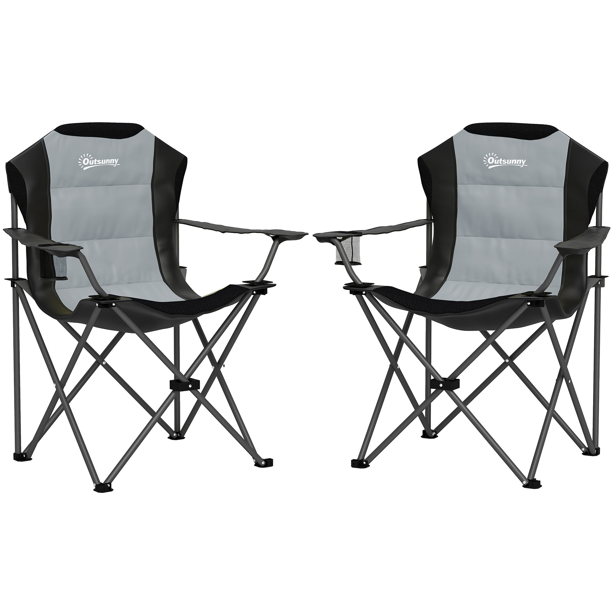Lot de 2 chaises pliantes rembourrées de camping - porte-gobelet - gris