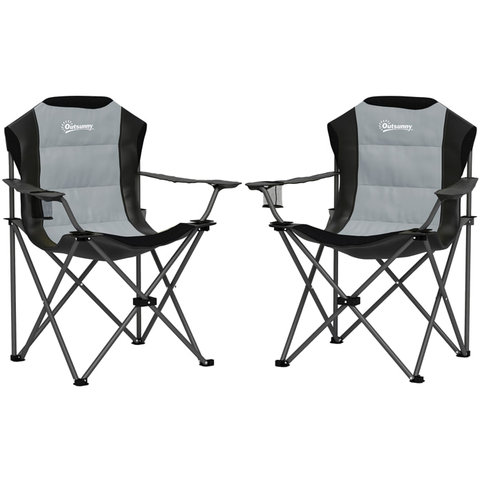 Lot de 2 chaises pliantes rembourrées de camping - porte-gobelet - gris