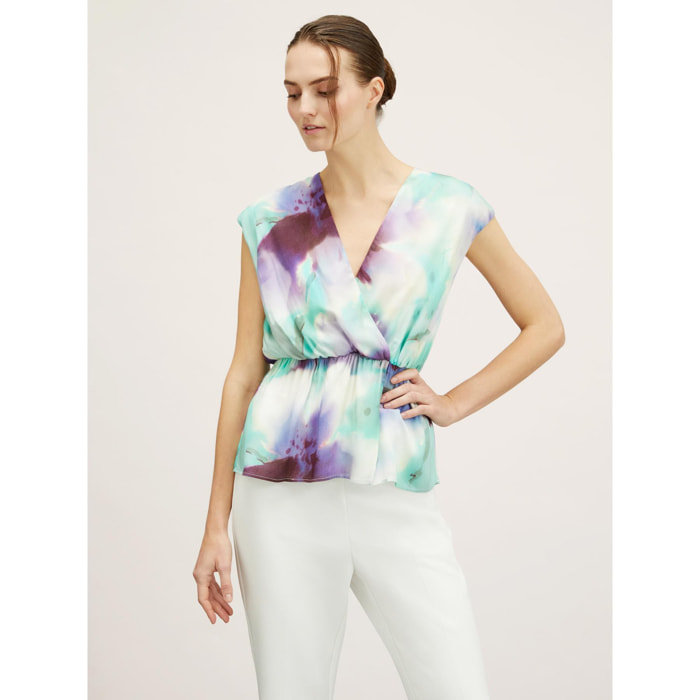 Motivi - Blusa de raso con estampado abstracto - Green Water