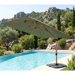 Parasol déporté 3x3m - effet bois - Vert mélèze - QUARTZ