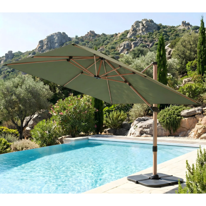 Parasol déporté 3x3m - effet bois - Vert mélèze - QUARTZ