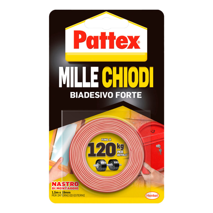 Pattex Mille Chiodi Biadesivo Forte Nastro di Montaggio - Rotolo da 1,5 Metri