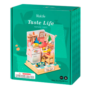 Taste Life (Cocina). Casa de muñecas maqueta de madera para pintar y montar. 56 piezas