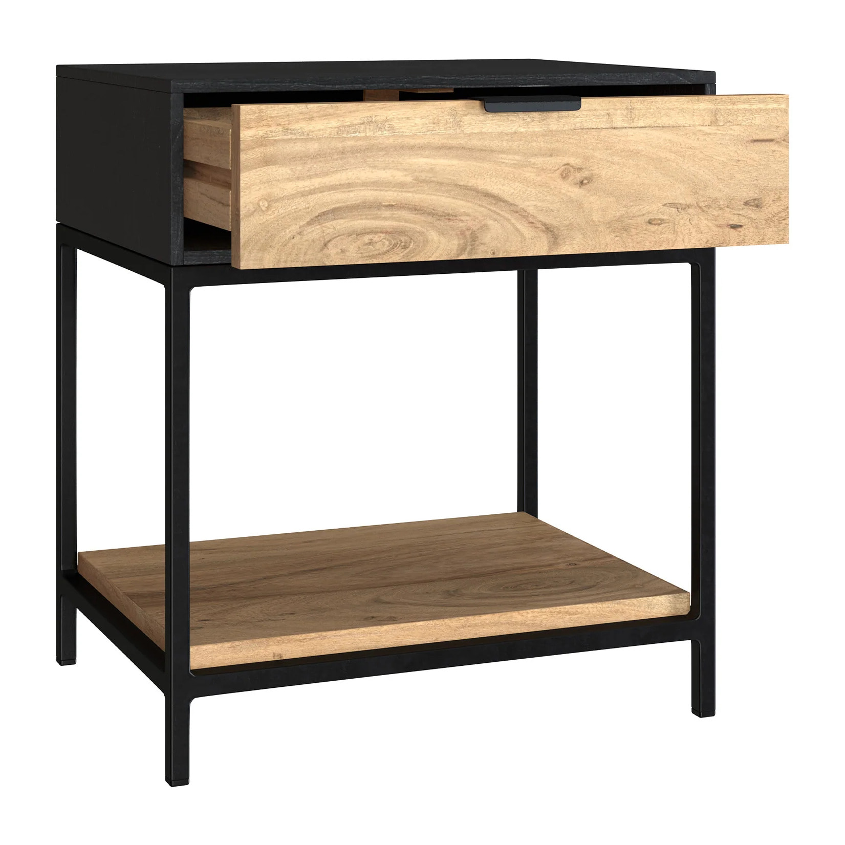 Table de chevet en bois et métal noir 1 tiroir - Jakson