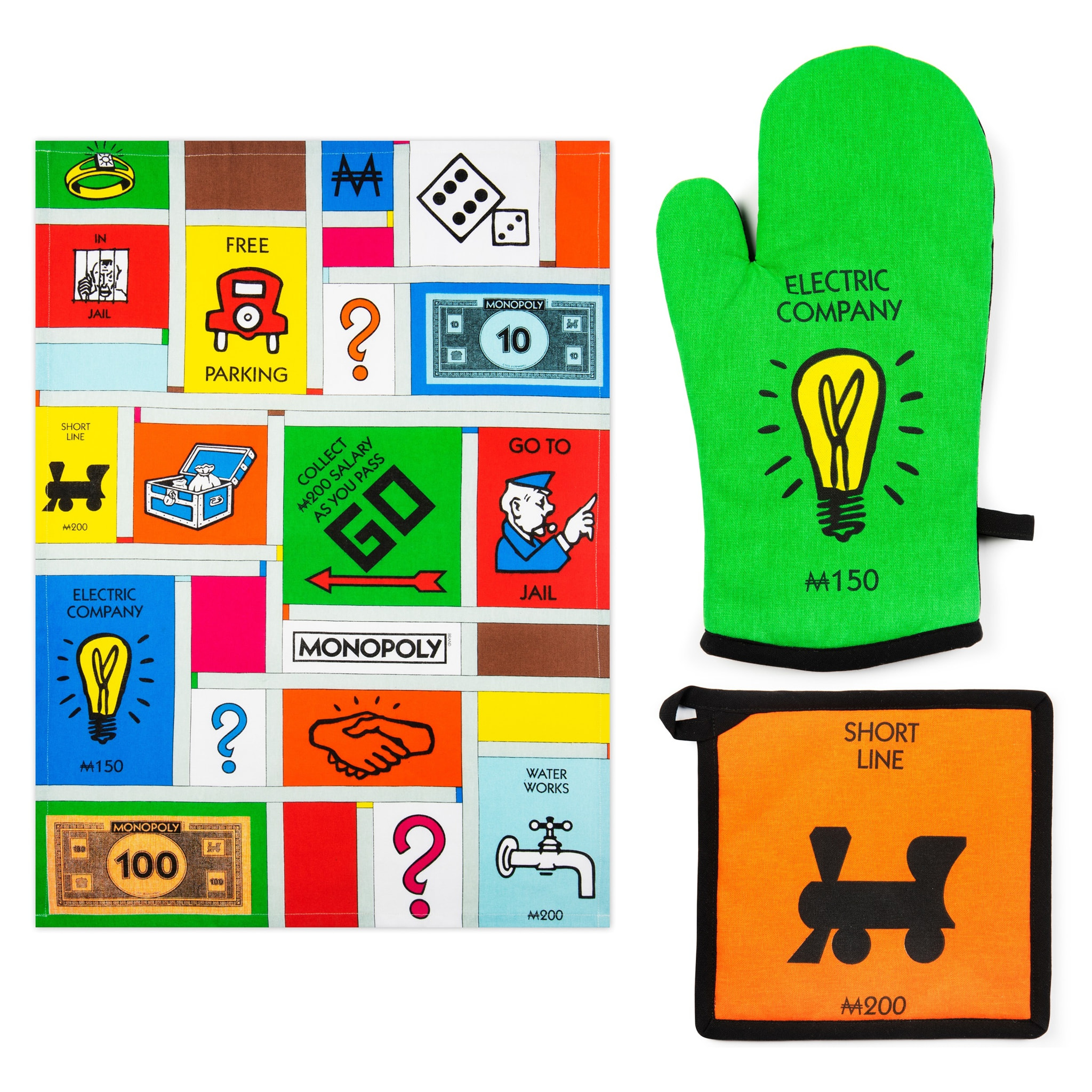 Set Torchon, Manique et Gant de Cuisine Excelsa – Monopoly, Coton Multicolore