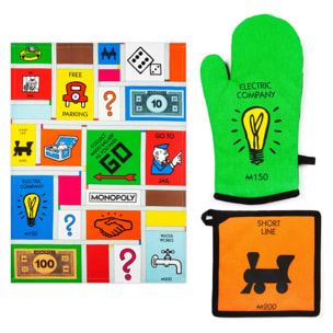 Set Torchon, Manique et Gant de Cuisine Excelsa – Monopoly, Coton Multicolore