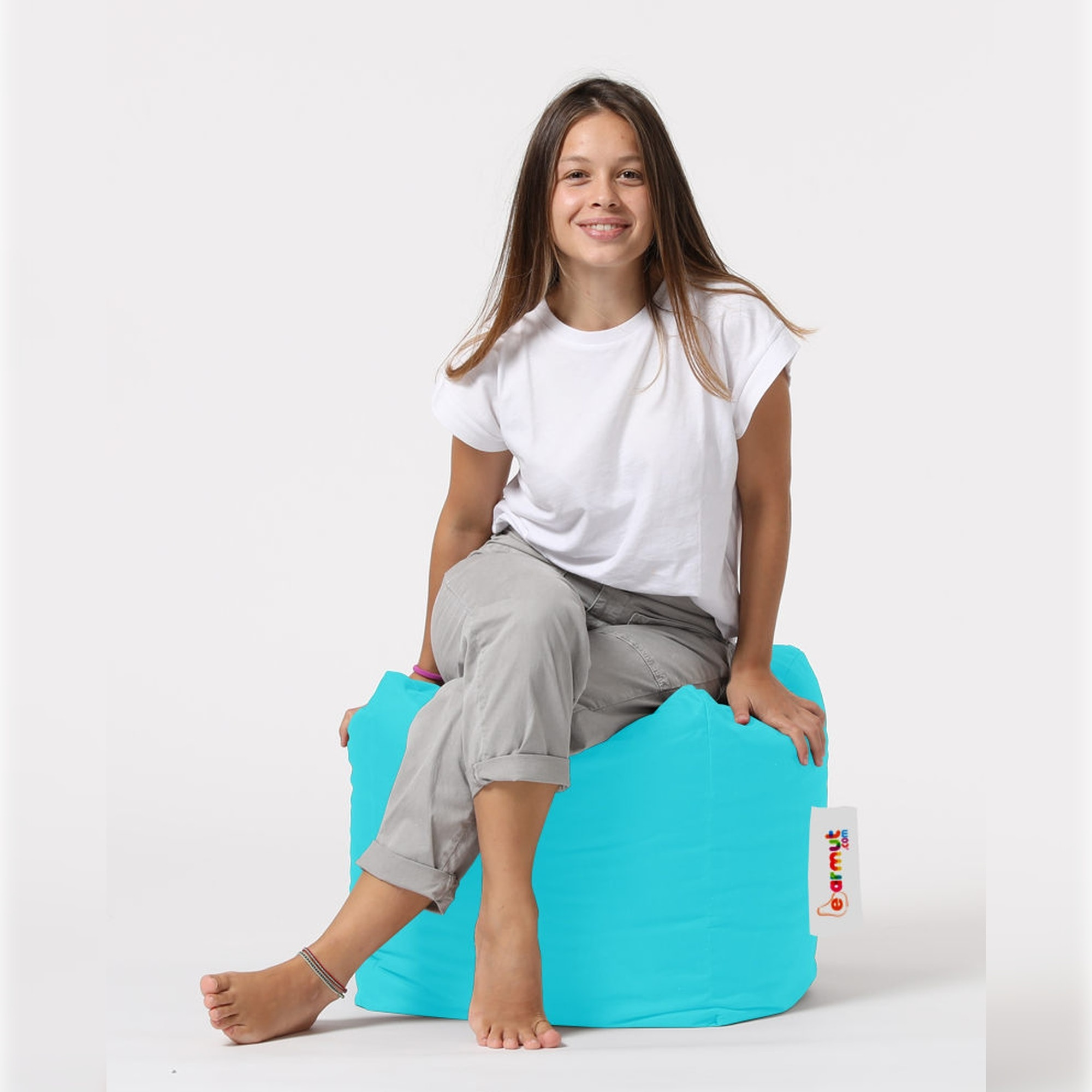 Pouf de jardín de color turquesa