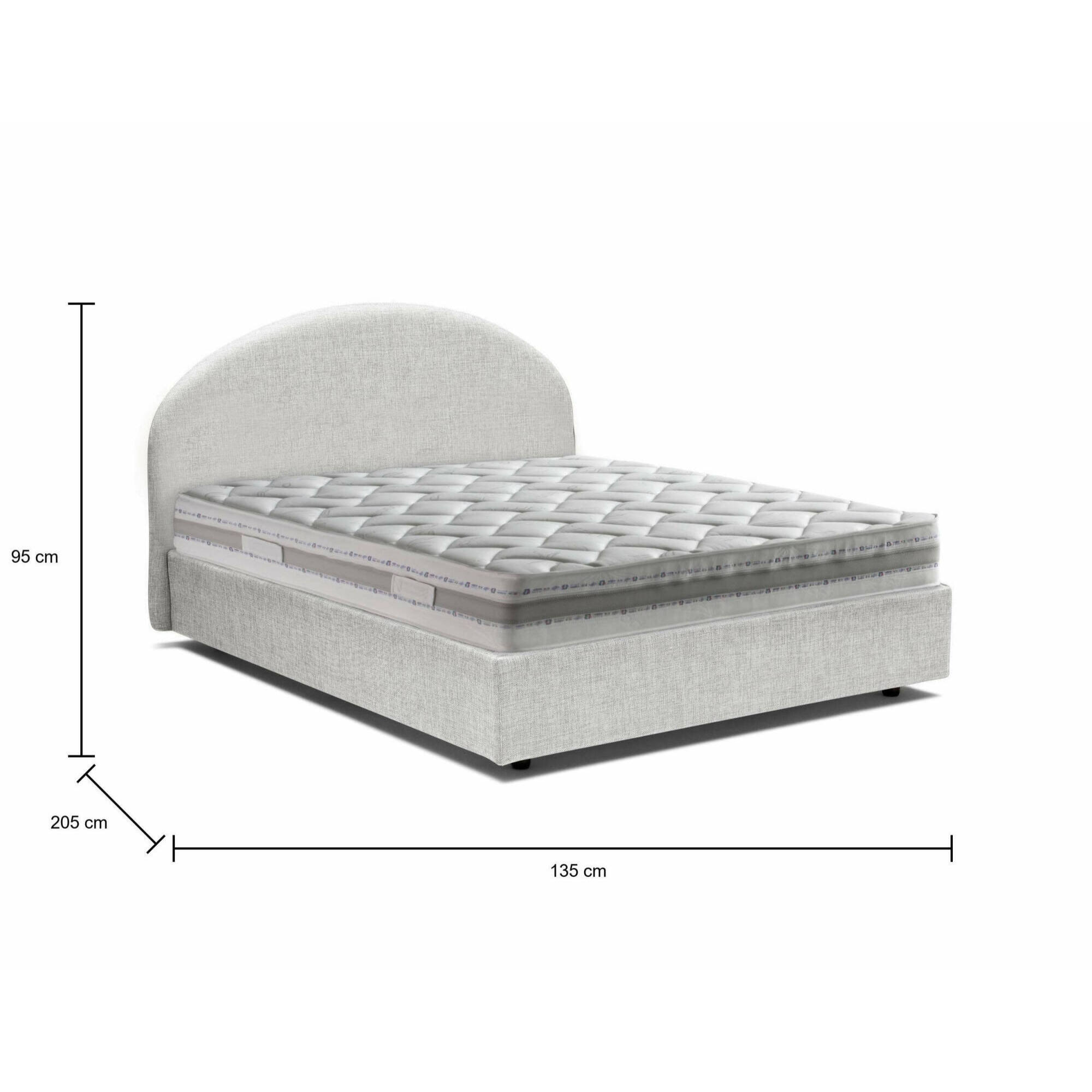 Letto piazza e mezza Acy, Letto contenitore con rivestimento in tessuto, 100% Made in Italy, Apertura frontale, con materasso Cm 120x190 incluso, Bianco