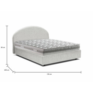 Letto piazza e mezza Acy, Letto contenitore con rivestimento in tessuto, 100% Made in Italy, Apertura frontale, con materasso Cm 120x190 incluso, Bianco