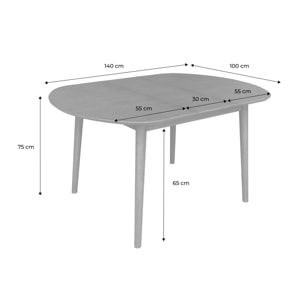 Table à manger ovale extensible bois d'hévéa et placage chêne noyer 4-6 places - 110 / 140 x 100 x 75 cm - Lisa
