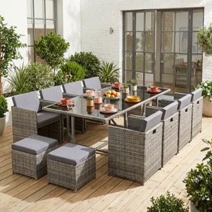 Table de jardin encastrable résine tressée + 12 assises VABO 12