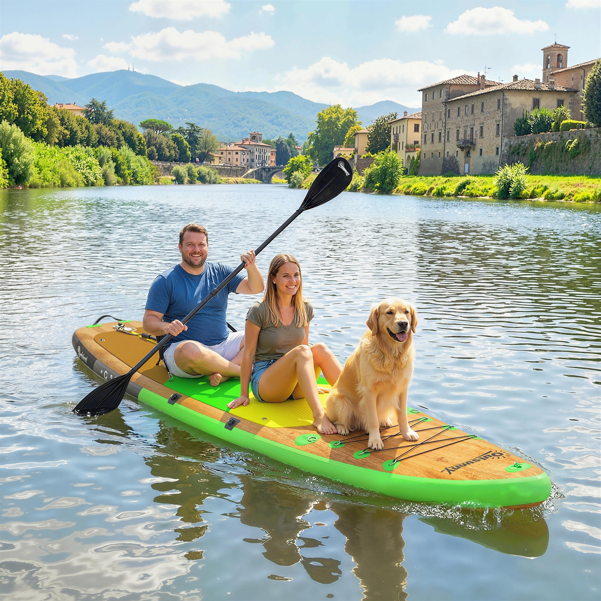 Tabla Paddle Surf Hinchable con Accesorios, 335 cm, Remo Convertible, Asiento, Aletas, Stand Up Paddle Board con Superficie Antideslizante, Bomba, Mochila y Funda, Carga 180 kg, para Adultos