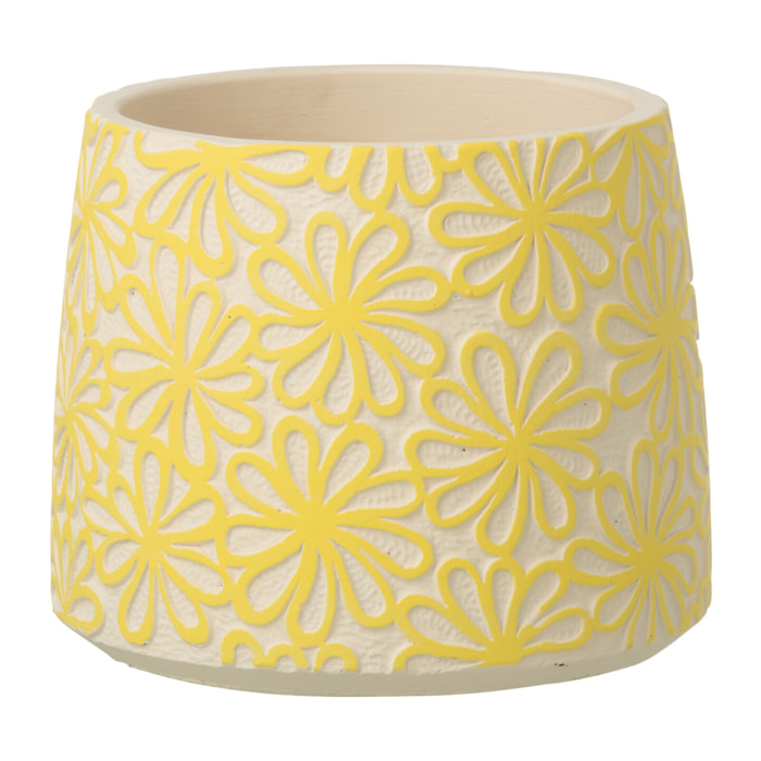 J-Line Cache-pot Rond Fleurs - céramique - jaune - large