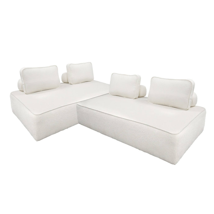 Set de 2 chauffeuses pour canapé modulable tissu bouclette crème 2 places Bao. L 180 x P 90 x H 74cm